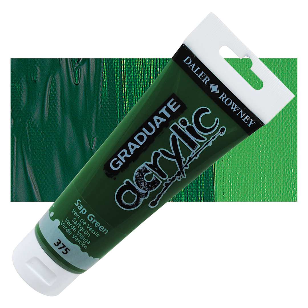 Open in modal - Daler-Rowney Graduate Acrylic Paint - Sap Green, 120 ml tube and swatch