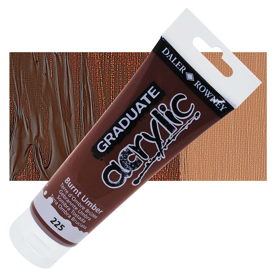 Open in modal - Daler-Rowney Graduate Acrylic Paint - Burnt Umber, 120 ml tube and swatch