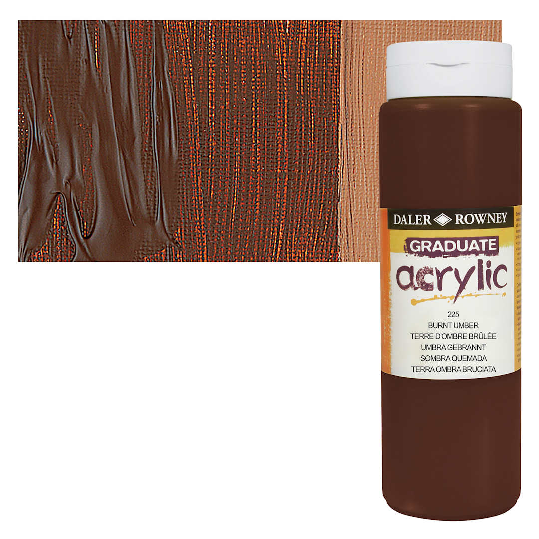 Open in modal - Daler-Rowney Graduate Acrylic Paint - Burnt Umber, 500 ml bottle and swatch