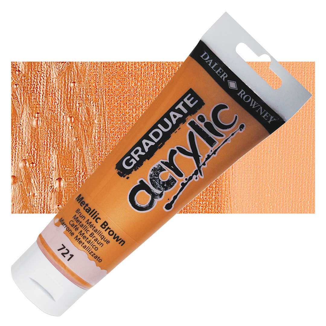 Open in modal - Daler-Rowney Graduate Acrylic Paint - Metallic Brown, 120 ml tube and swatch