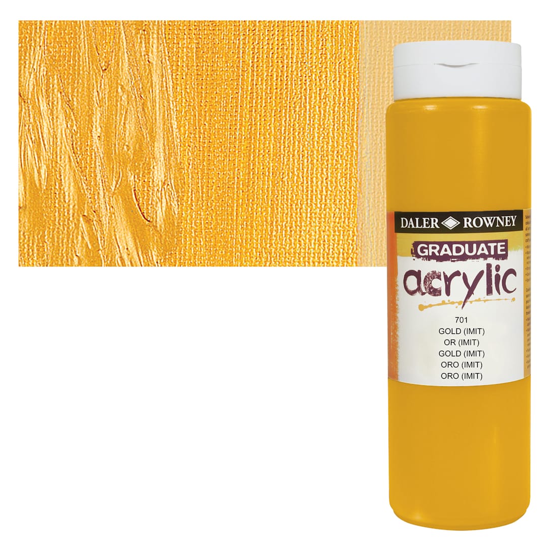 Open in modal - Daler-Rowney Graduate Acrylic Paint - Gold Imitation, 500 ml bottle and swatch