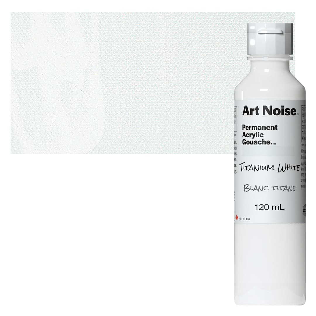 Open in modal - Tri-Art Art Noise Permanent Acrylic Gouache - Titanium White, 120 ml, Bottle and swatch