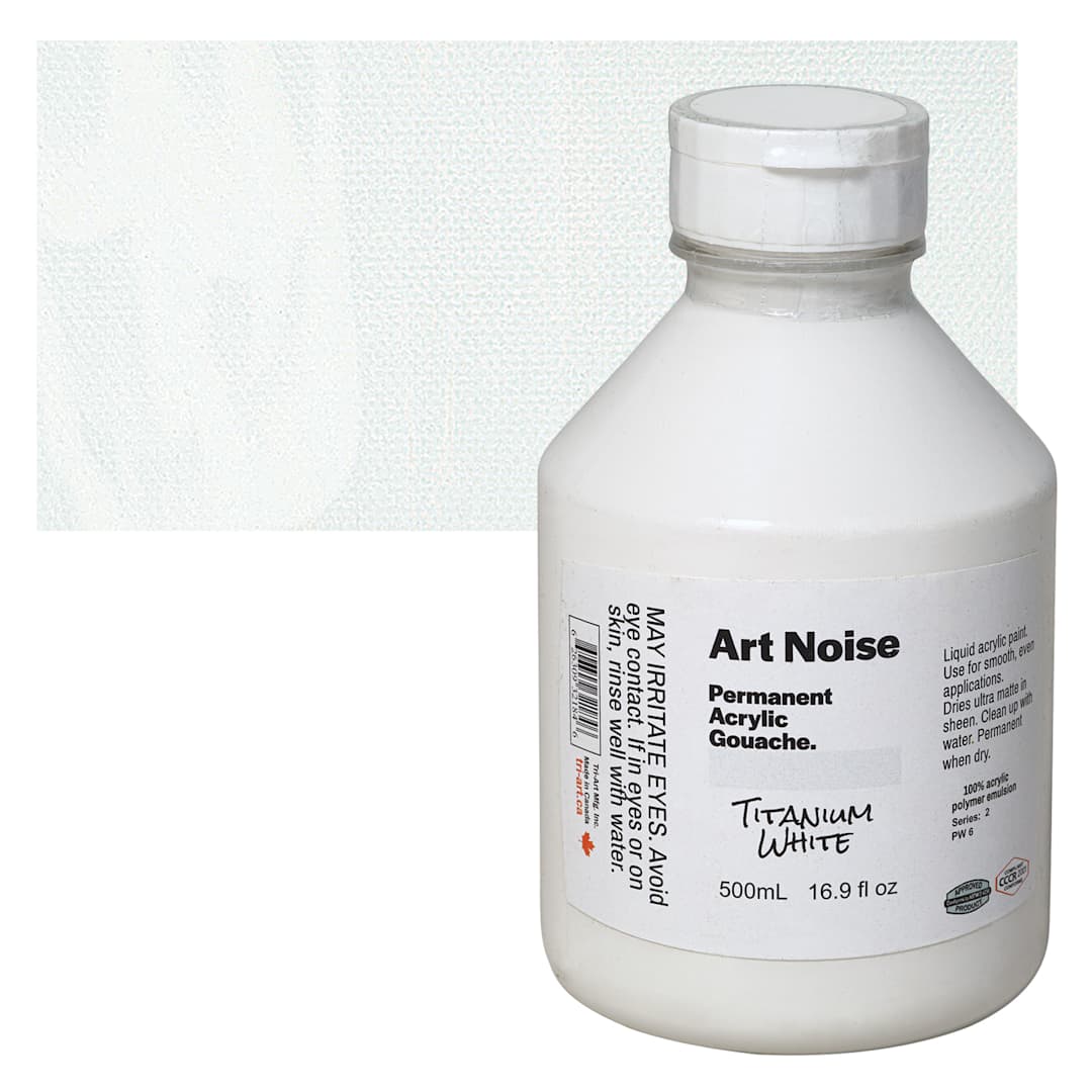Open in modal - Tri-Art Art Noise Permanent Acrylic Gouache - Titanium White, 500 ml, Bottle and swatch