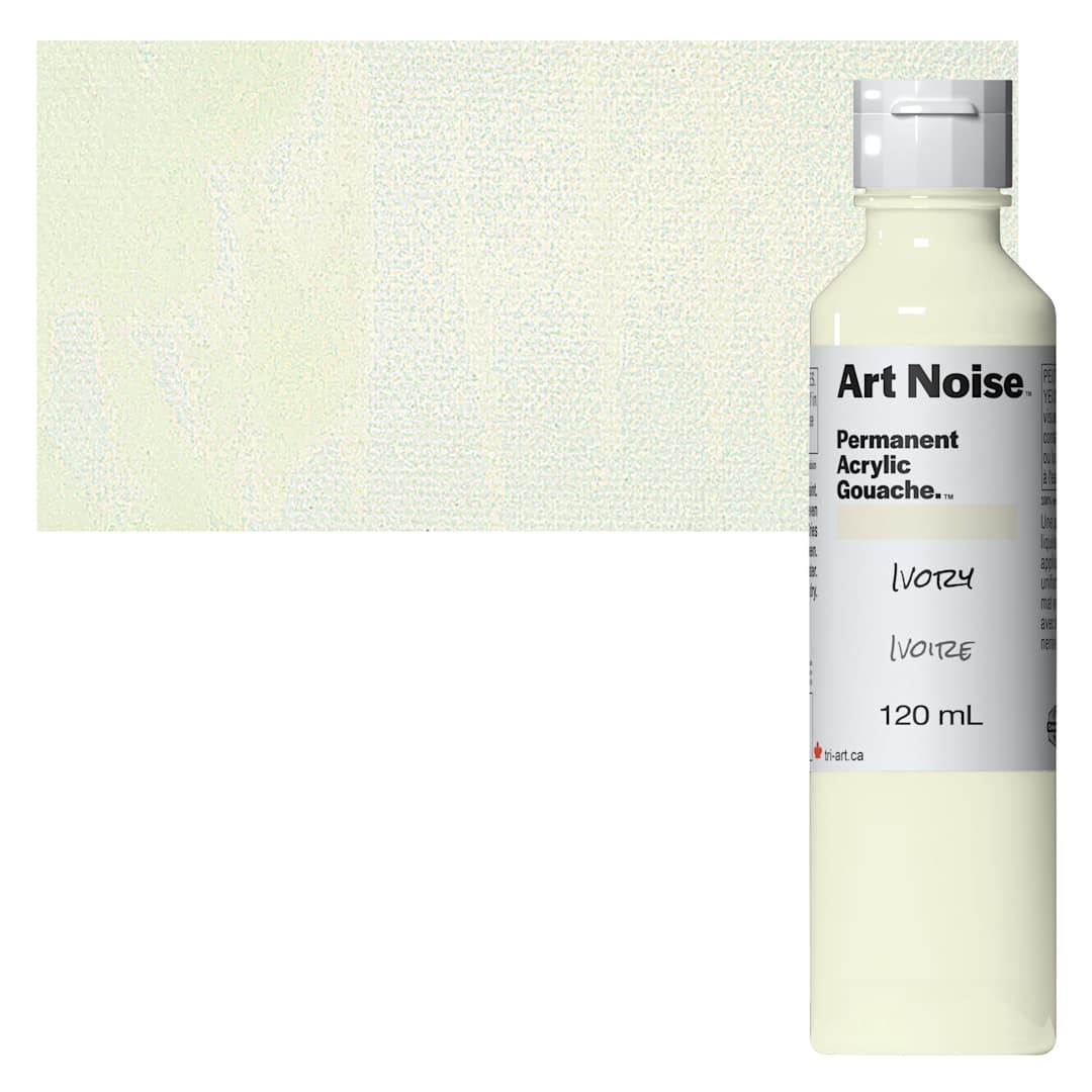 Open in modal - Tri-Art Art Noise Permanent Acrylic Gouache - Ivory, 120 ml, Bottle and swatch