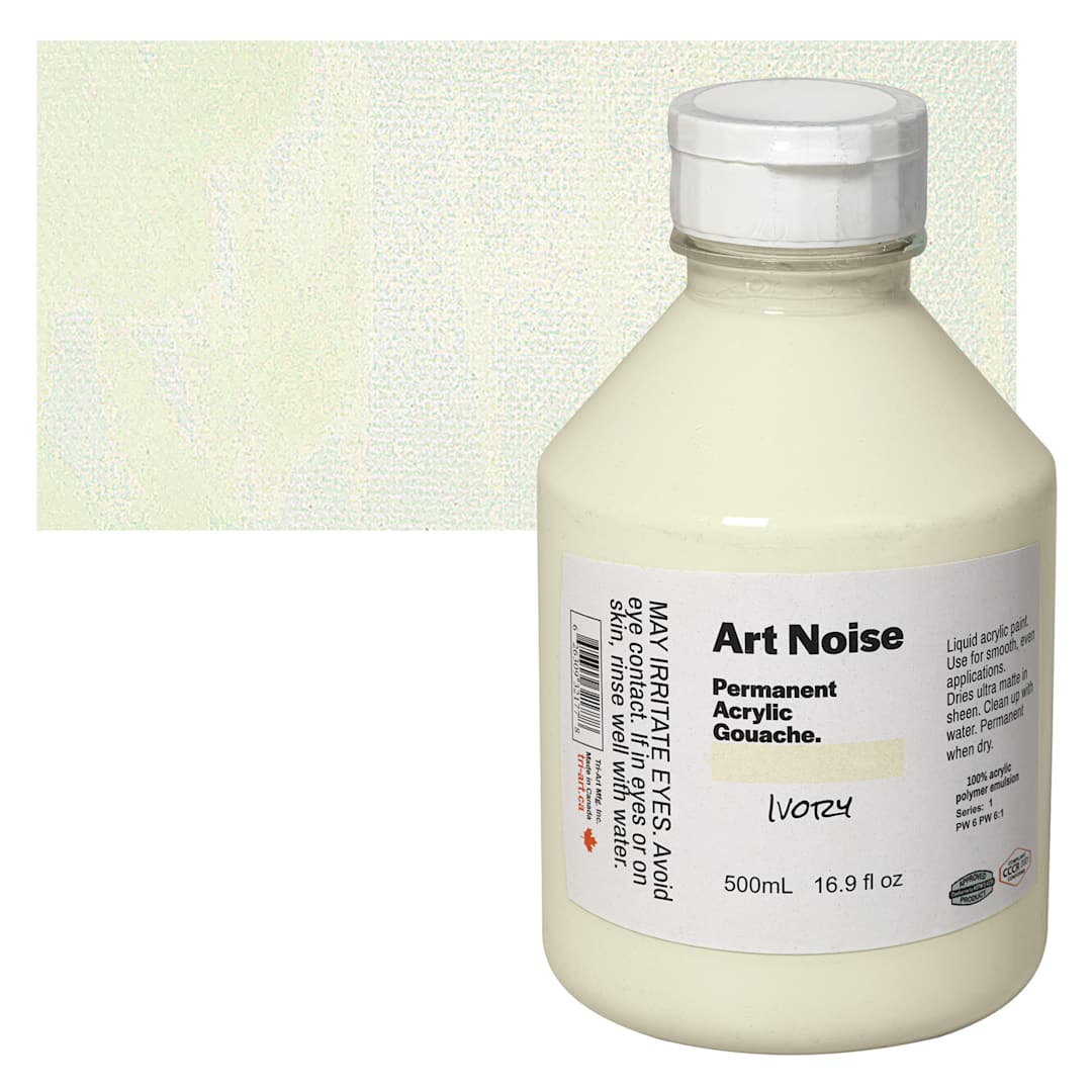 Open in modal - Tri-Art Art Noise Permanent Acrylic Gouache - Ivory, 500 ml, Bottle and swatch