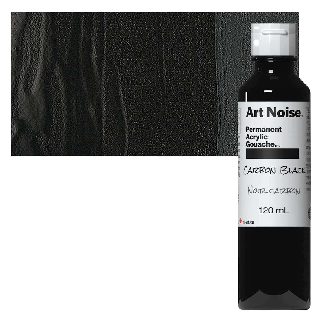Open in modal - Tri-Art Art Noise Permanent Acrylic Gouache - Carbon Black, 120 ml, Bottle and swatch