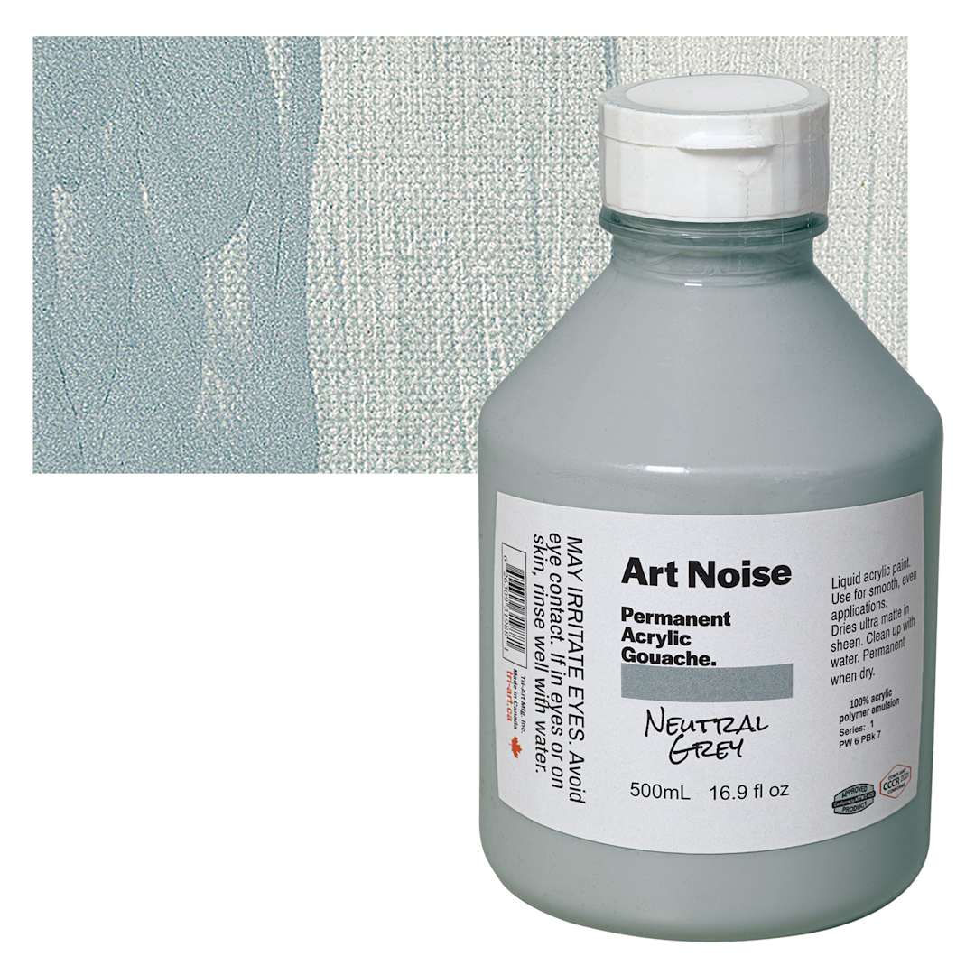 Open in modal - Tri-Art Art Noise Permanent Acrylic Gouache - Neutral Grey, 500 ml, Bottle and swatch
