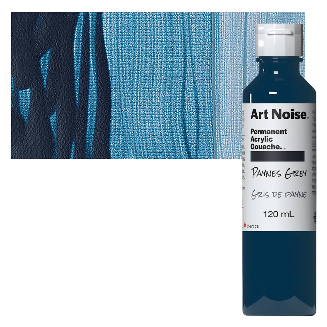 Open in modal - Tri-Art Art Noise Permanent Acrylic Gouache - Paynes Grey, 120 ml, Bottle and swatch