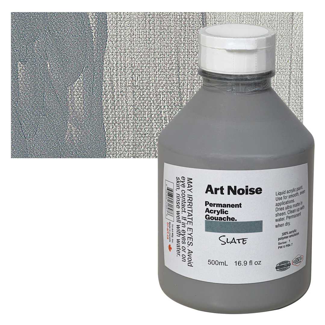 Open in modal - Tri-Art Art Noise Permanent Acrylic Gouache - Slate, 500 ml, Bottle and swatch