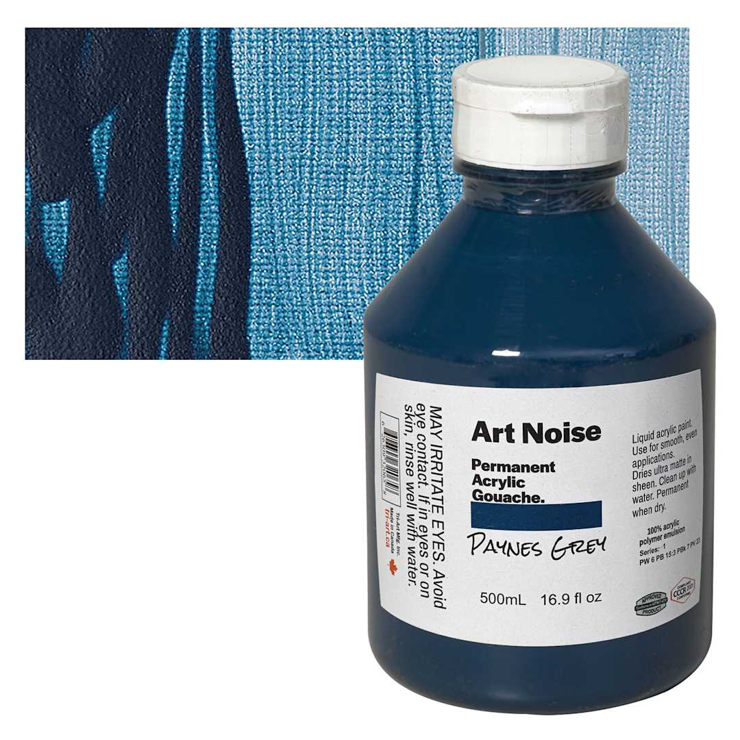 Open in modal - Tri-Art Art Noise Permanent Acrylic Gouache - Paynes Grey, 500 ml, Bottle and swatch