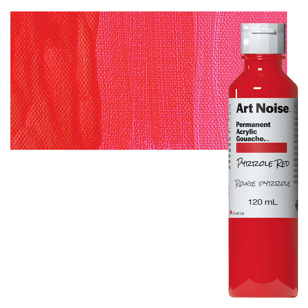 Open in modal - Tri-Art Art Noise Permanent Acrylic Gouache - Pyrrole Red, 120 ml, Bottle and swatch