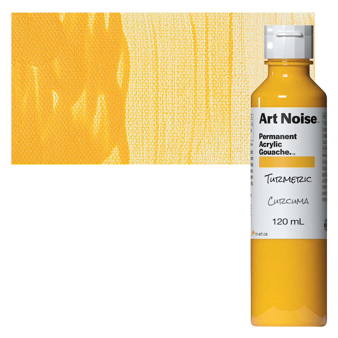 Open in modal - Tri-Art Art Noise Permanent Acrylic Gouache - Turmeric, 120 ml, Bottle and swatch
