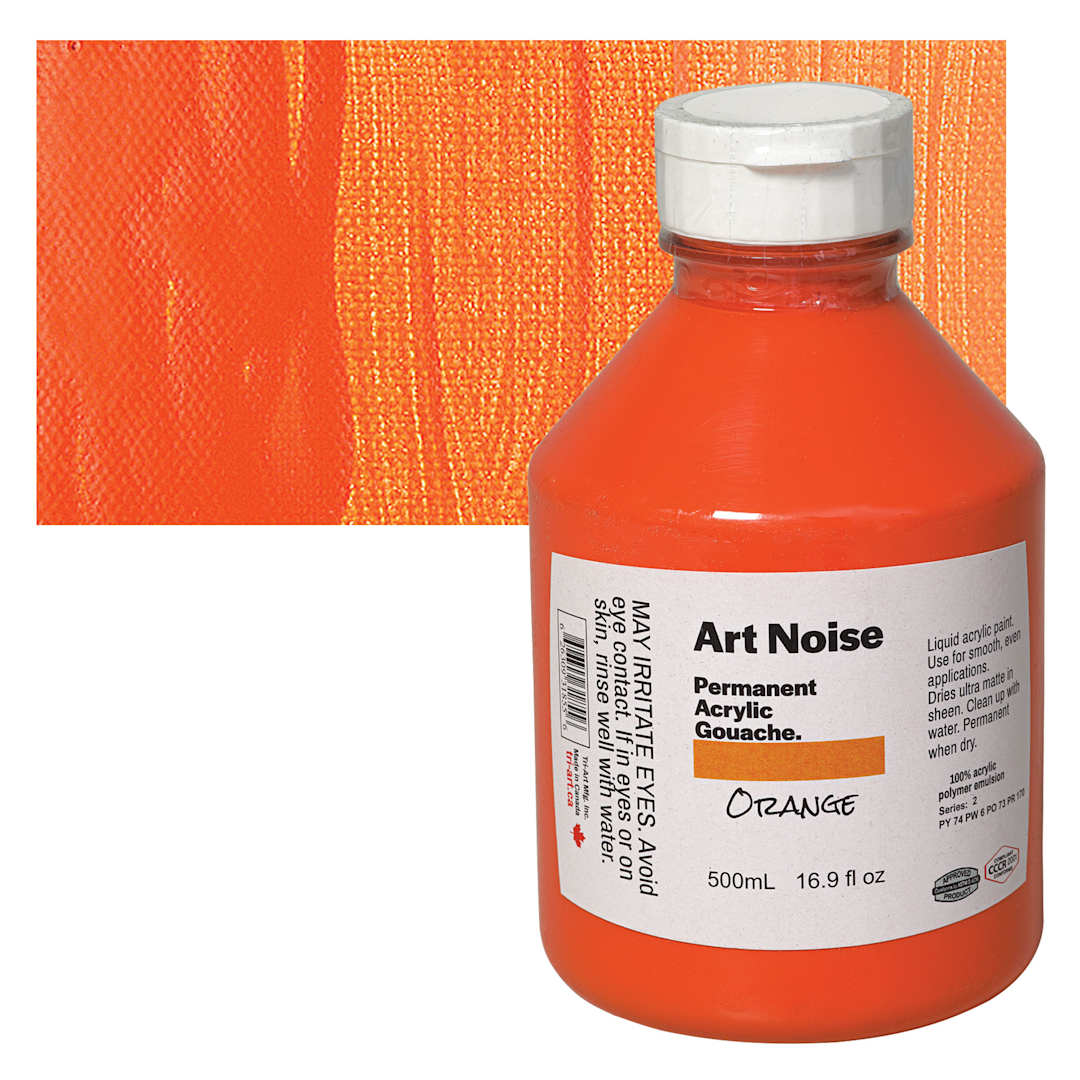 Open in modal - Tri-Art Art Noise Permanent Acrylic Gouache - Orange, 500 ml, Bottle and swatch