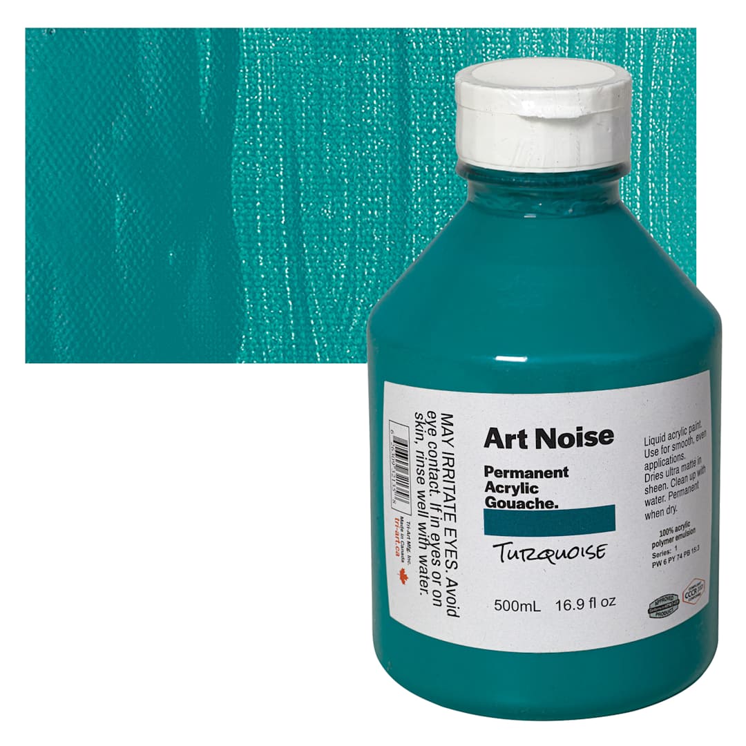 Open in modal - Tri-Art Art Noise Permanent Acrylic Gouache - Turquoise, 500 ml, Bottle and swatch