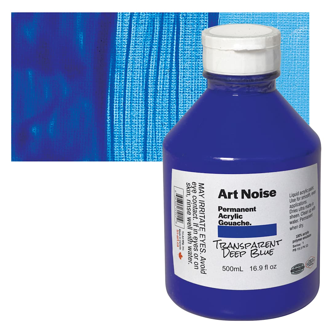 Open in modal - Tri-Art Art Noise Permanent Acrylic Gouache - Transparent Deep Blue, 500 ml, Bottle and swatch