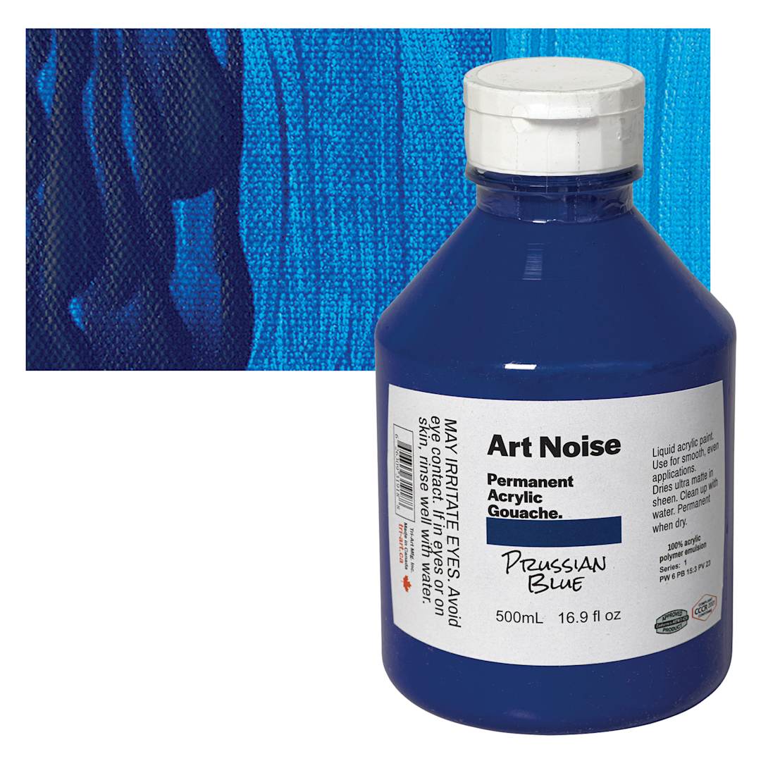 Open in modal - Tri-Art Art Noise Permanent Acrylic Gouache - Prussian Blue, 500 ml, Bottle and swatch