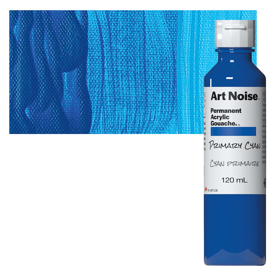 Open in modal - Tri-Art Art Noise Permanent Acrylic Gouache - Primary Cyan, 120 ml, Bottle and swatch