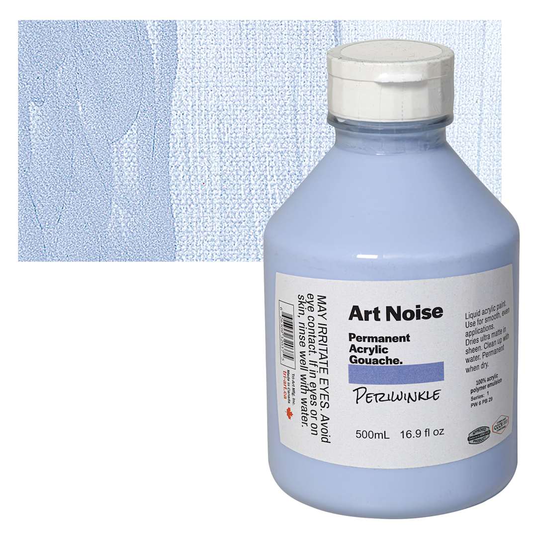Open in modal - Tri-Art Art Noise Permanent Acrylic Gouache - Periwinkle, 500 ml, Bottle and swatch