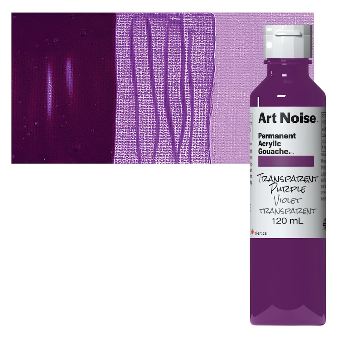 Open in modal - Tri-Art Art Noise Permanent Acrylic Gouache - Transparent Purple, 120 ml, Bottle and swatch