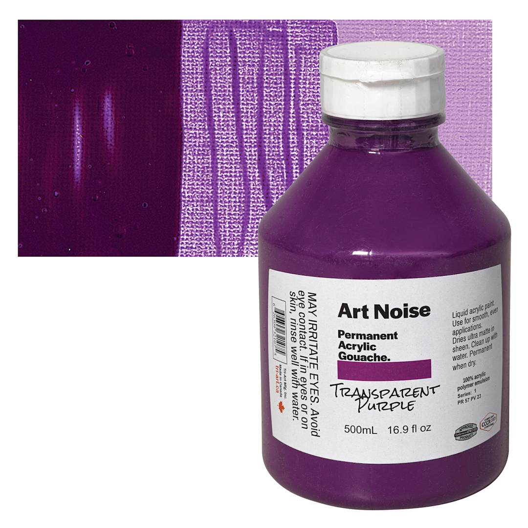 Open in modal - Tri-Art Art Noise Permanent Acrylic Gouache - Transparent Purple, 500 ml, Bottle and swatch