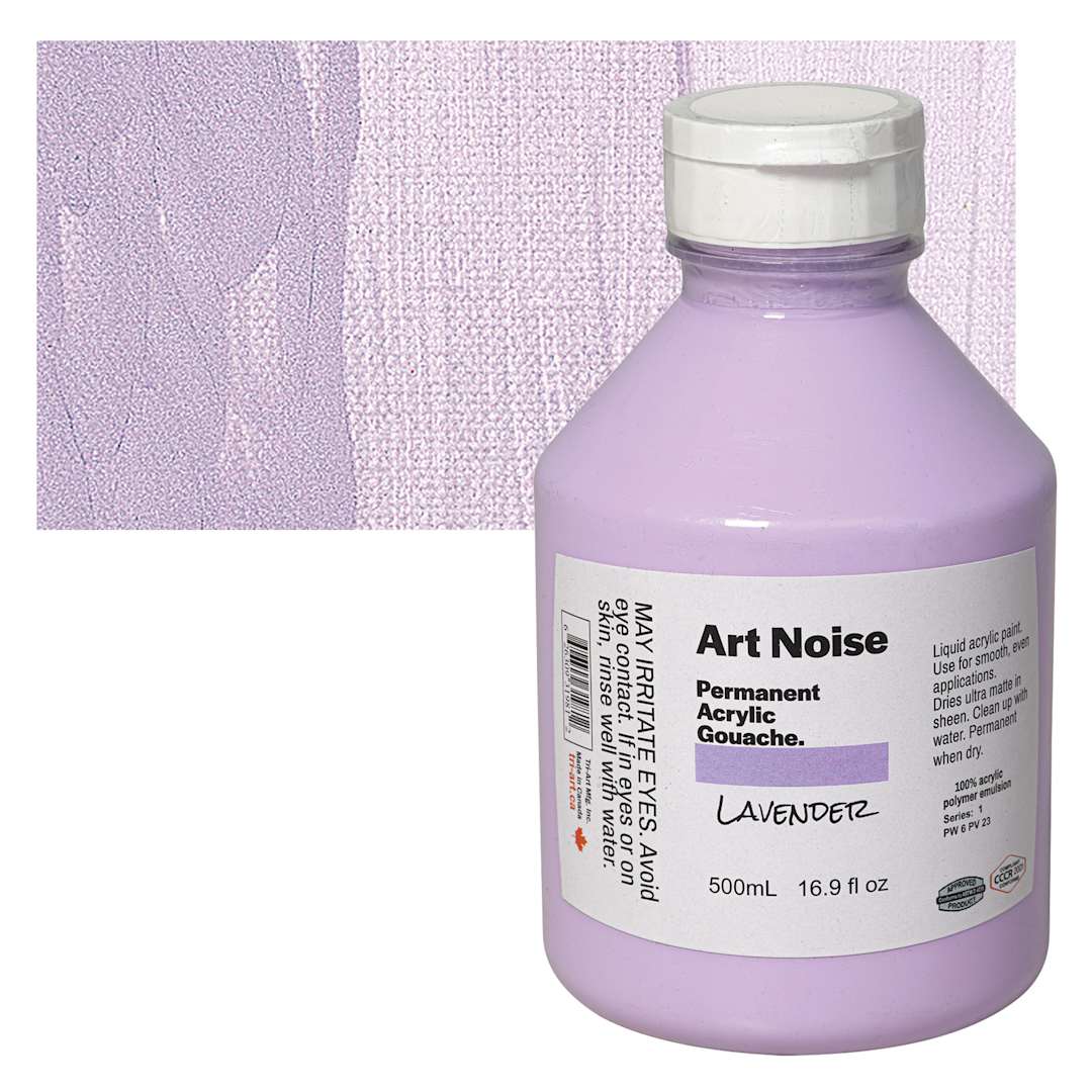 Open in modal - Tri-Art Art Noise Permanent Acrylic Gouache - Lavender, 500 ml, Bottle and swatch