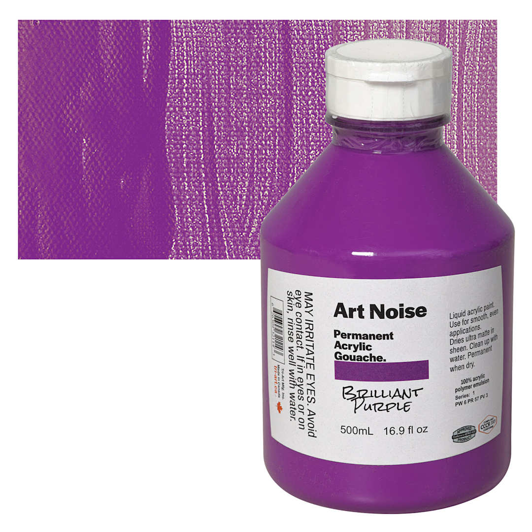 Open in modal - Tri-Art Art Noise Permanent Acrylic Gouache - Brilliant Purple, 500 ml, Bottle and swatch
