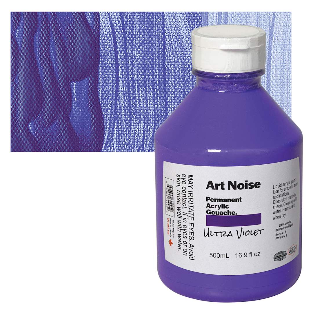 Open in modal - Tri-Art Art Noise Permanent Acrylic Gouache - Ultra Violet, 500 ml, Bottle and swatch