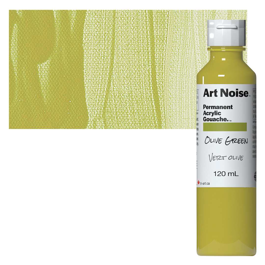 Open in modal - Tri-Art Art Noise Permanent Acrylic Gouache - Olive Green, 120 ml, Bottle and swatch