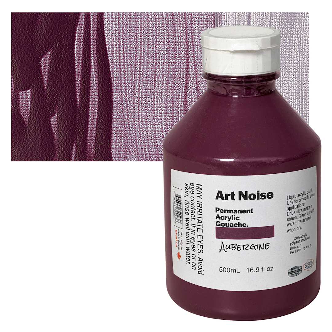 Open in modal - Tri-Art Art Noise Permanent Acrylic Gouache - Aubergine, 500 ml, Bottle and swatch