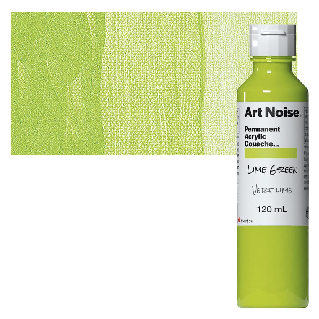 Open in modal - Tri-Art Art Noise Permanent Acrylic Gouache - Lime Green, 120 ml, Bottle and swatch