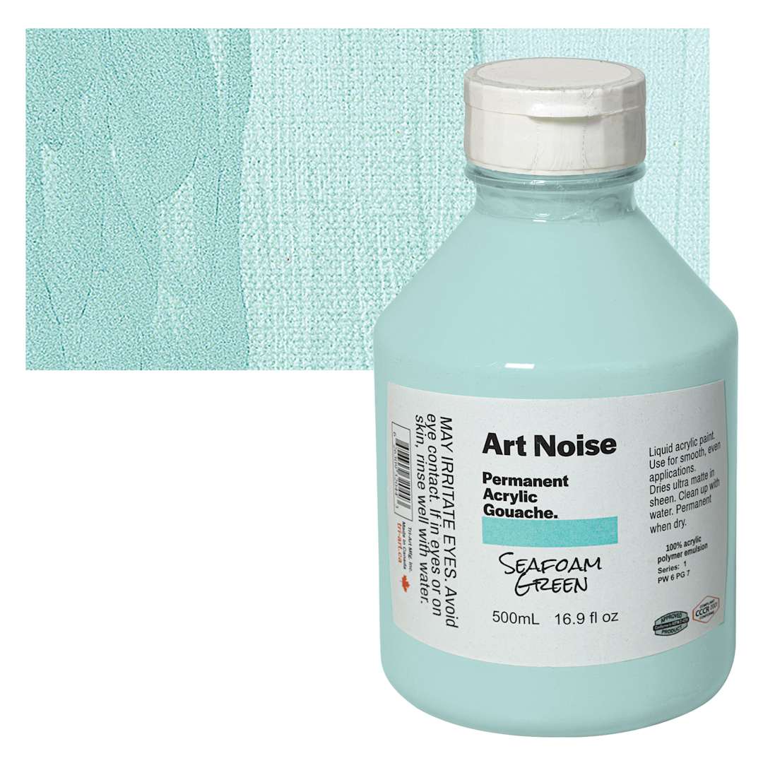 Open in modal - Tri-Art Art Noise Permanent Acrylic Gouache - Seafoam Green, 500 ml, Bottle and swatch