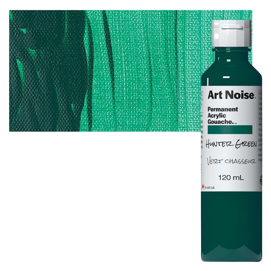 Open in modal - Tri-Art Art Noise Permanent Acrylic Gouache - Hunter Green, 120 ml, Bottle and swatch