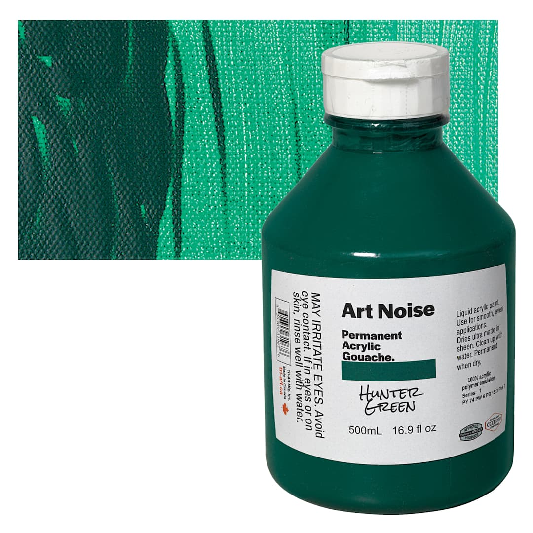 Open in modal - Tri-Art Art Noise Permanent Acrylic Gouache - Hunter Green, 500 ml, Bottle and swatch
