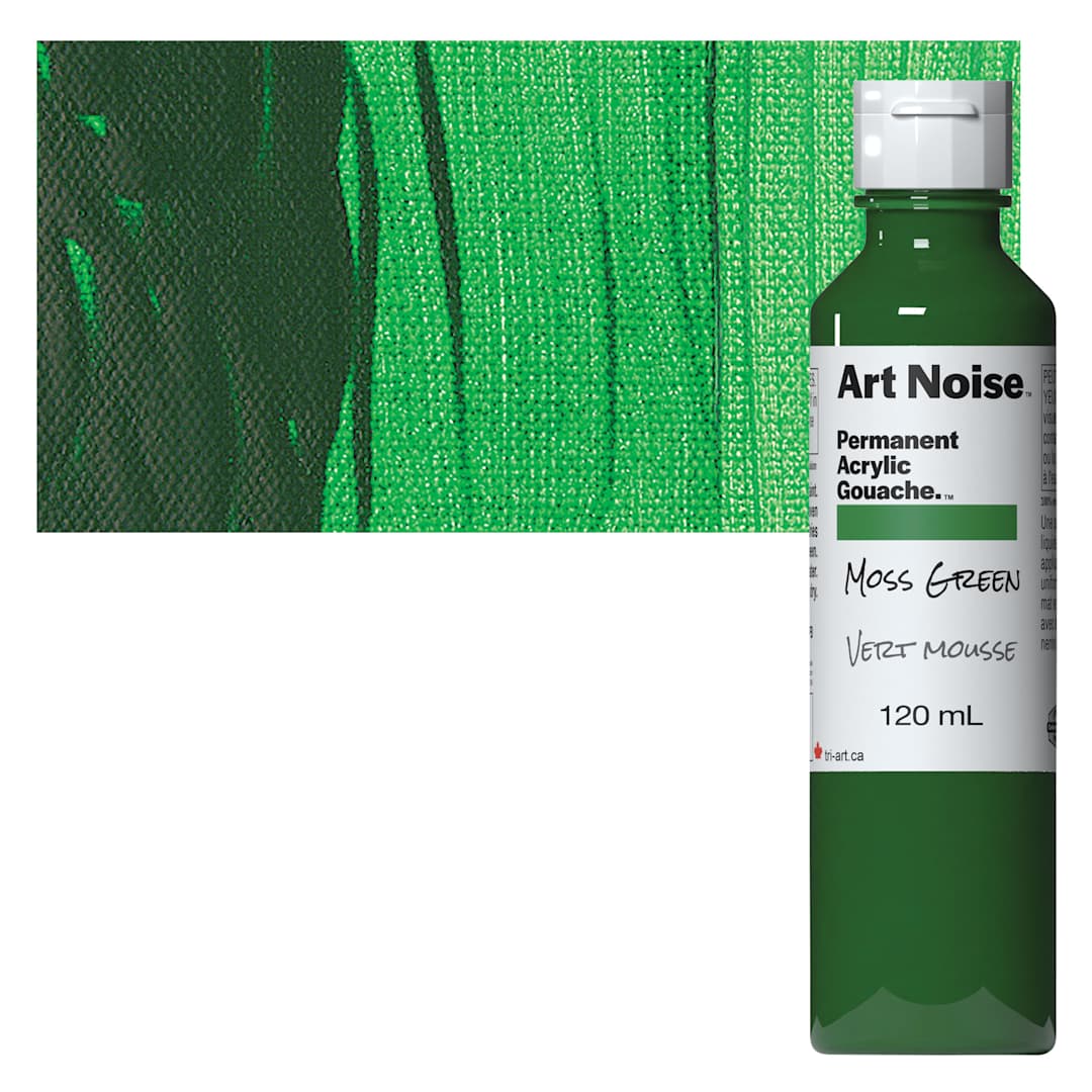 Open in modal - Tri-Art Art Noise Permanent Acrylic Gouache - Moss Green, 120 ml, Bottle and swatch
