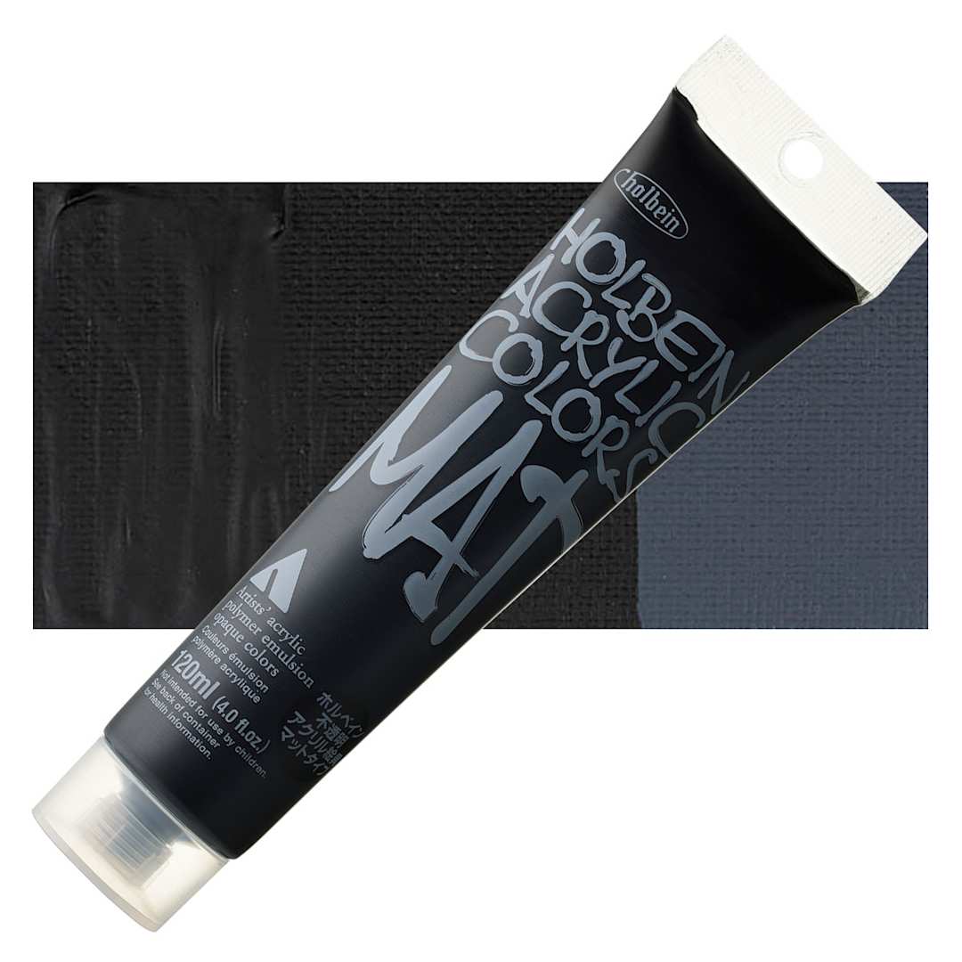 Open in modal - Holbein Mat Acrylic - Black, 110 ml tube and swatch