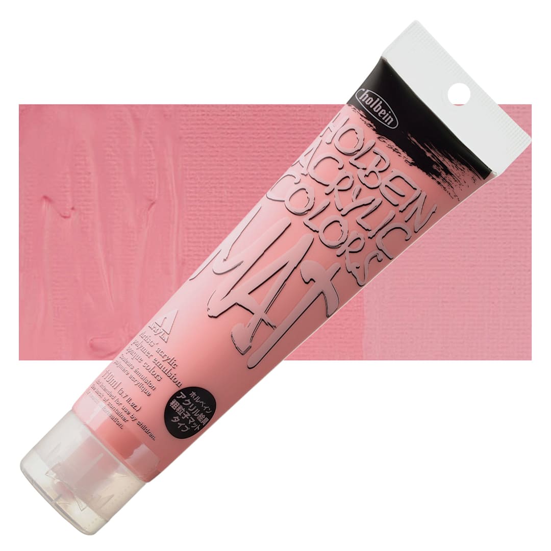 Open in modal - Holbein Mat Acrylic - Brilliant Pink, 110 ml tube and swatch