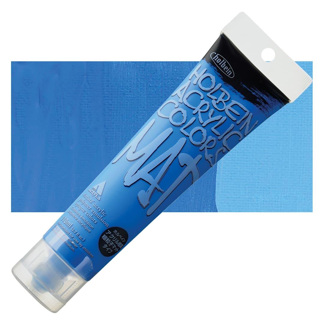Open in modal - Holbein Mat Acrylic - Cerulean Blue Hue, 110 ml tube and swatch