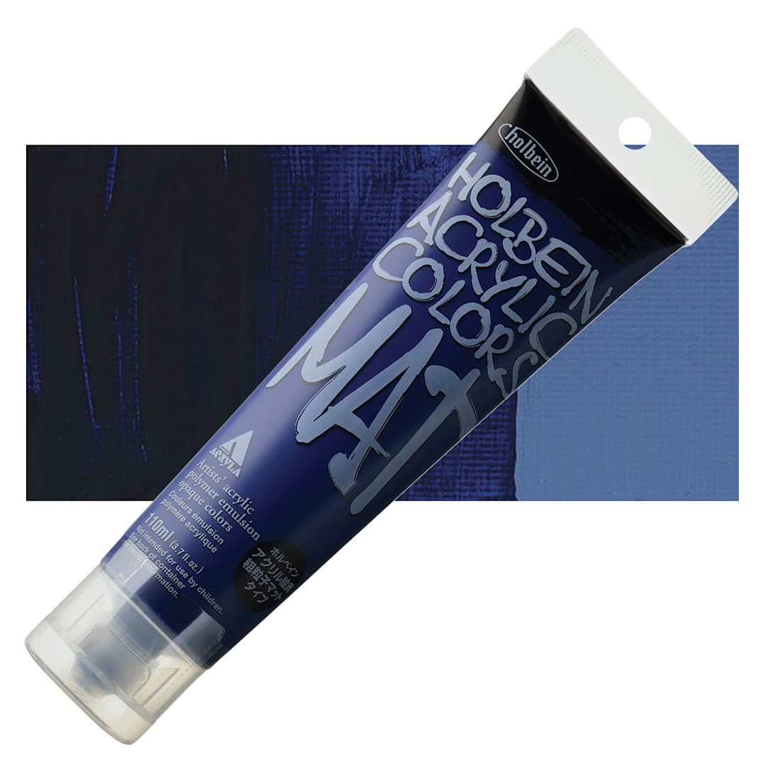 Open in modal - Holbein Mat Acrylic - Prussian Blue Hue, 110 ml tube and swatch