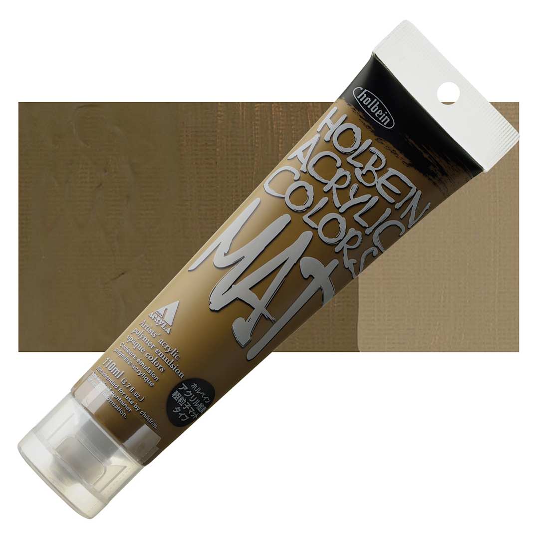 Open in modal - Holbein Mat Acrylic - Raw Umber, 110 ml tube and swatch