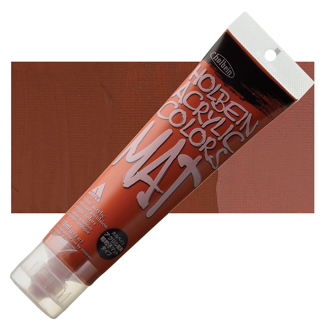 Open in modal - Holbein Mat Acrylic - Red Ochre, 110 ml tube and swatch