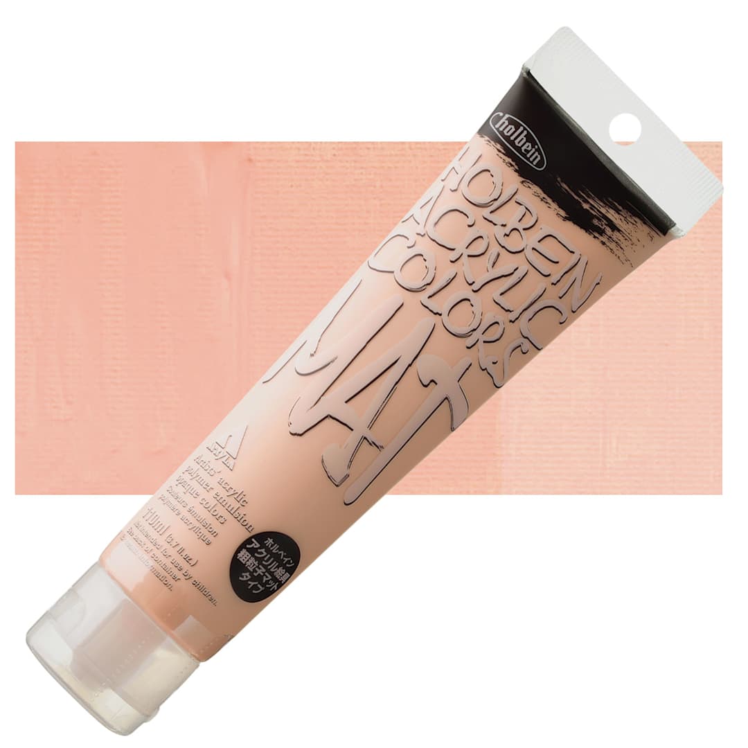 Open in modal - Holbein Mat Acrylic - Shell Pink, 110 ml tube and swatch