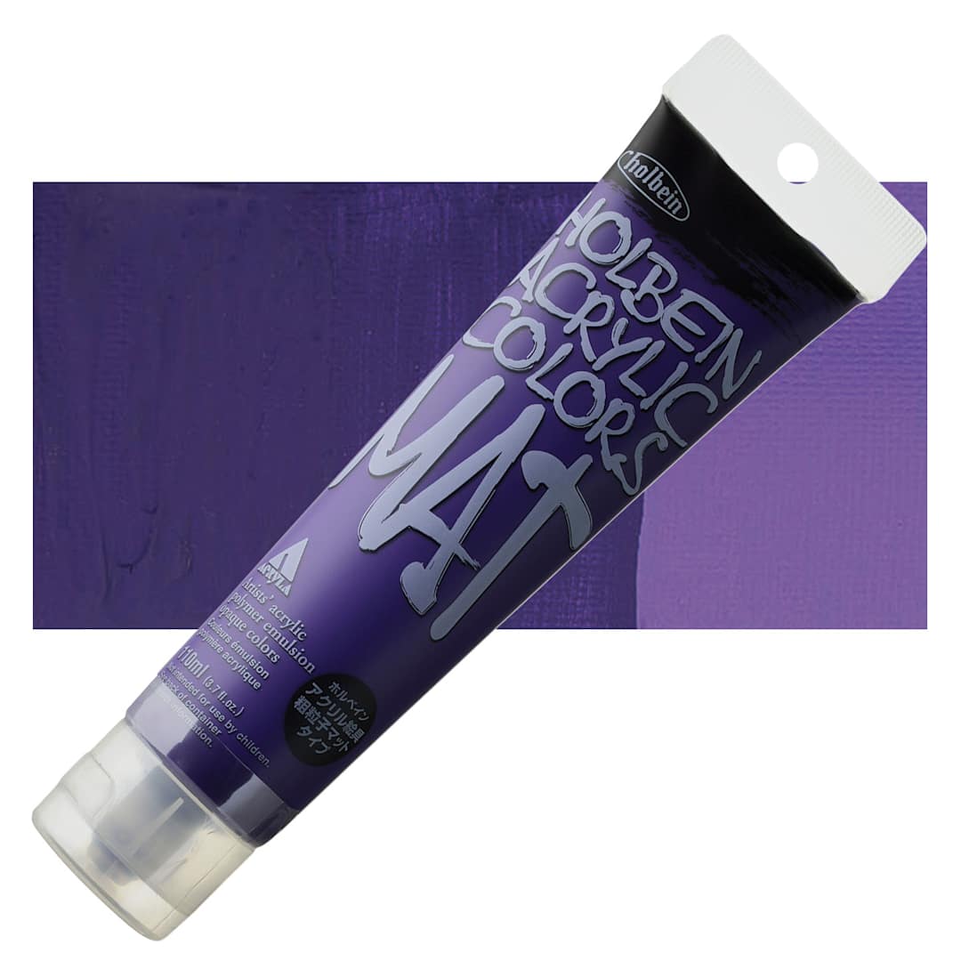 Open in modal - Holbein Mat Acrylic - Violet, 110 ml tube and swatch