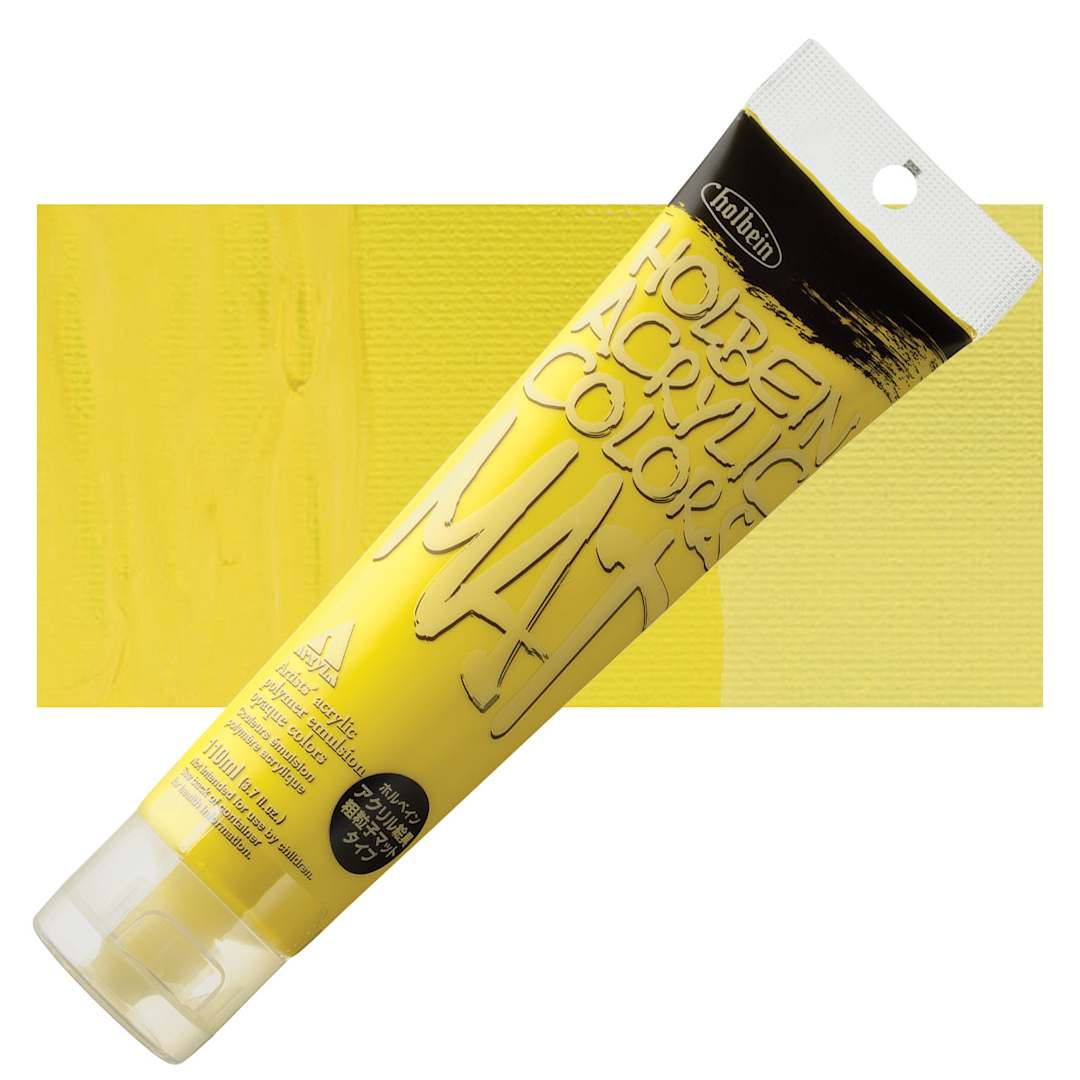 Open in modal - Holbein Mat Acrylic - Yellow, 110 ml tube and swatch