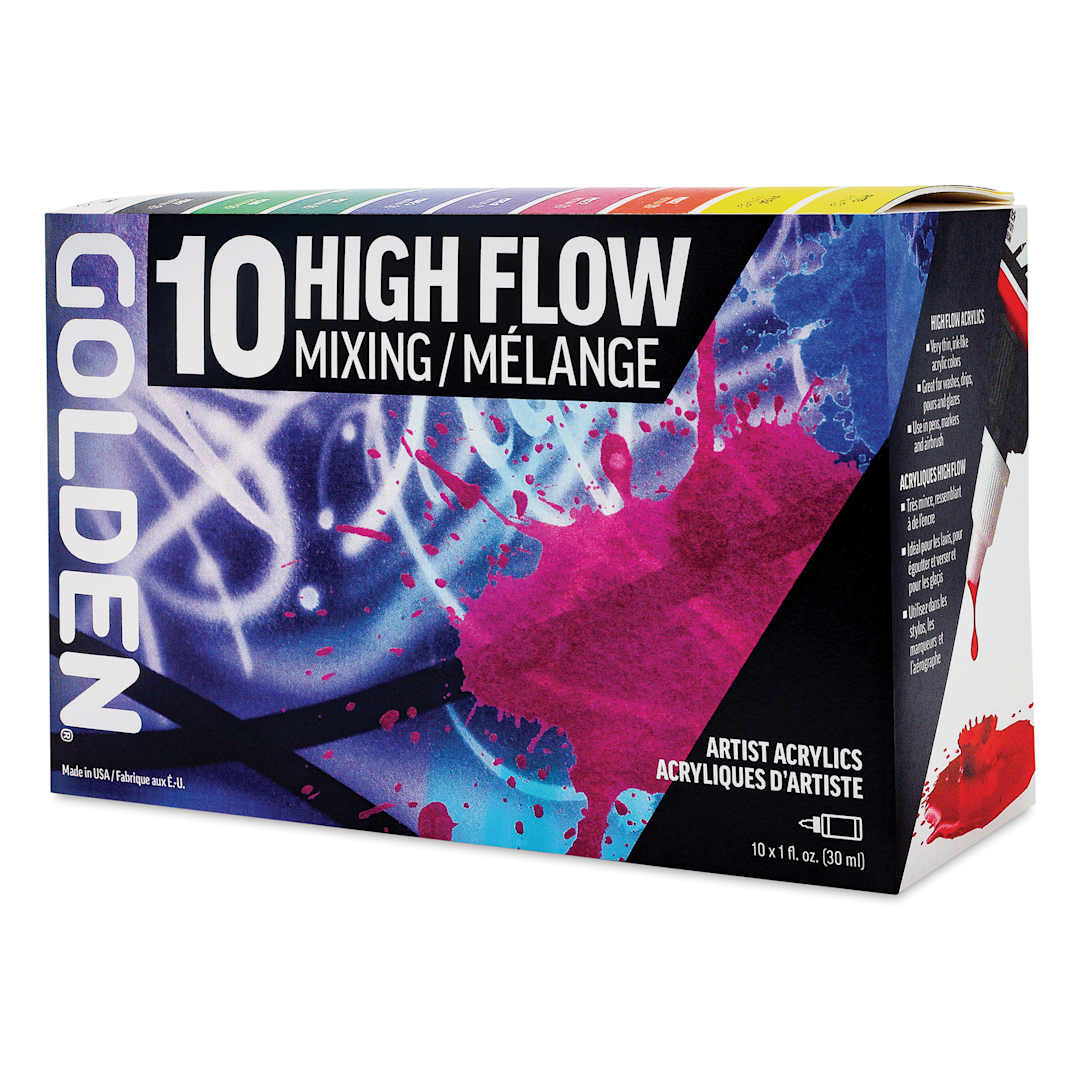 Open in modal - Golden High Flow Acrylics - Mixing Set of 10, 30 ml Bottles (front of packaging)