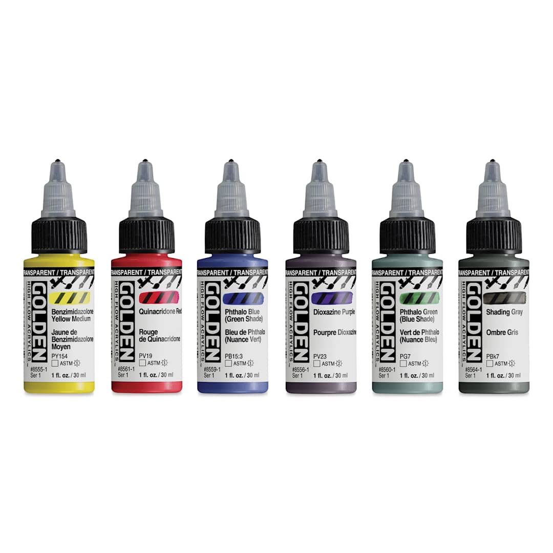 Open in modal - Golden High Flow Acrylics - Airbrush Set of 6, 30 ml Bottles (out of packaging)