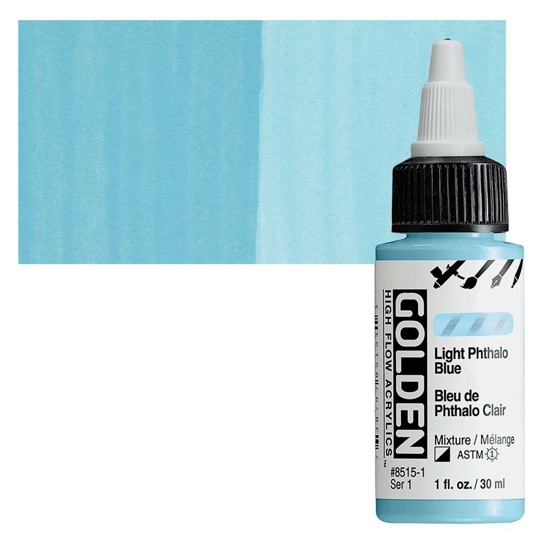 Open in modal - Golden High Flow Acrylic Paint - Light Phthalo Blue, 1 oz bottle and swatch