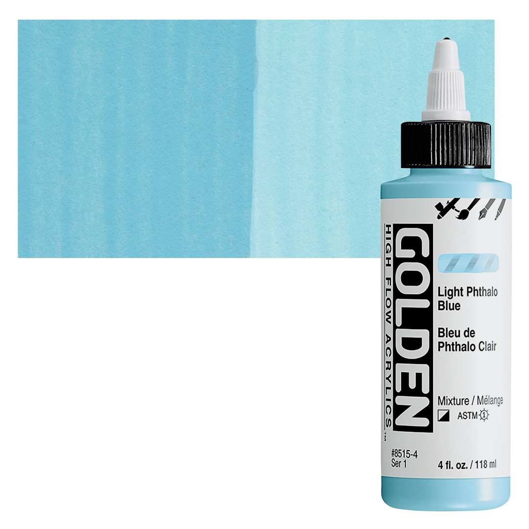 Open in modal - Golden High Flow Acrylic Paint - Light Phthalo Blue, 4 oz bottle and swatch