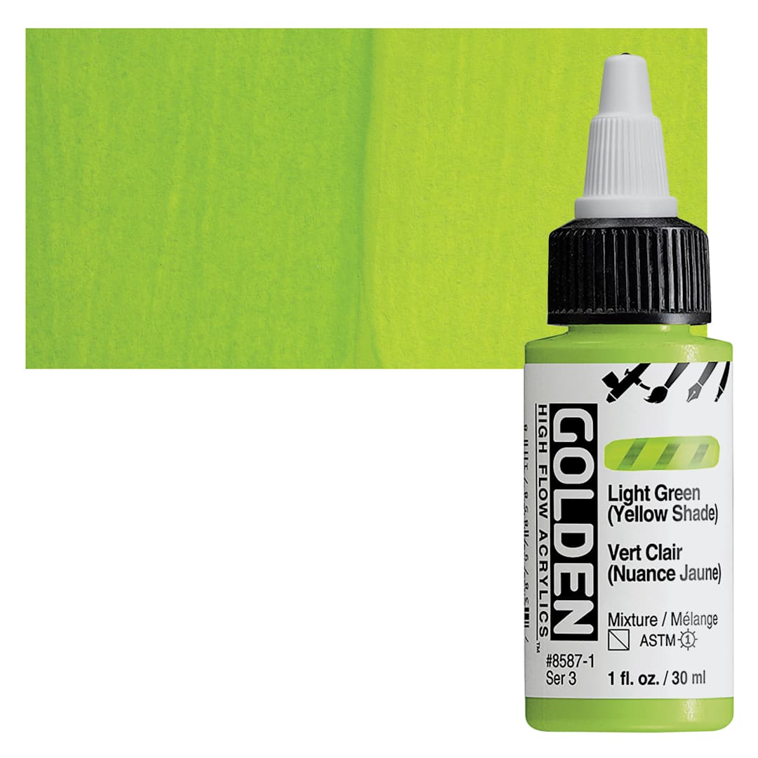 Open in modal - Golden High Flow Acrylic Paint - Light Green (Yellow Shade), 1 oz bottle and swatch