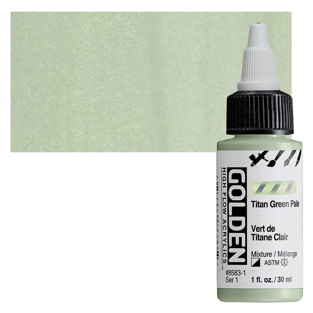 Open in modal - Golden High Flow Acrylic Paint - Titan Green Pale, 1 oz bottle and swatch