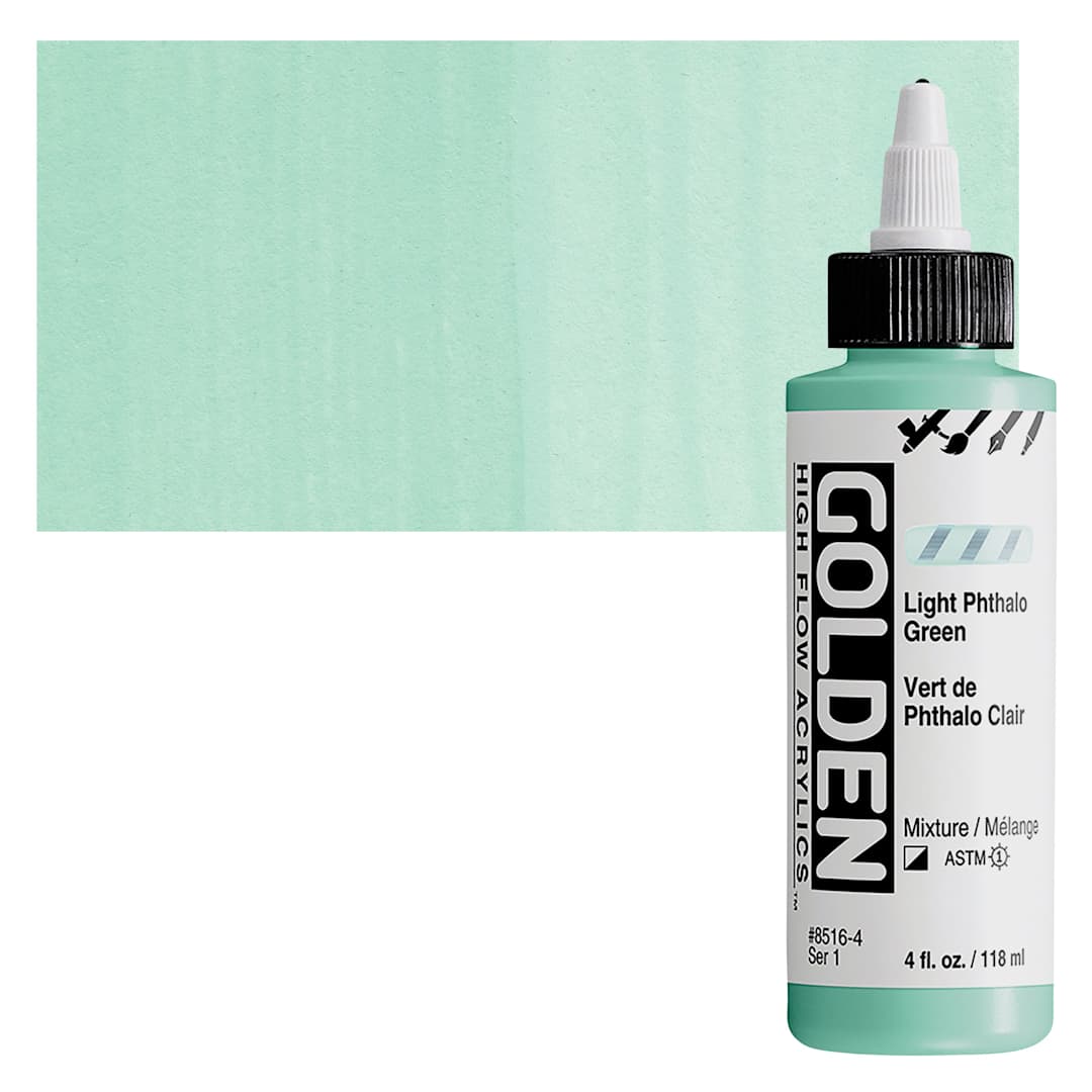 Open in modal - Golden High Flow Acrylic Paint - Light Phthalo Green, 4 oz bottle and swatch